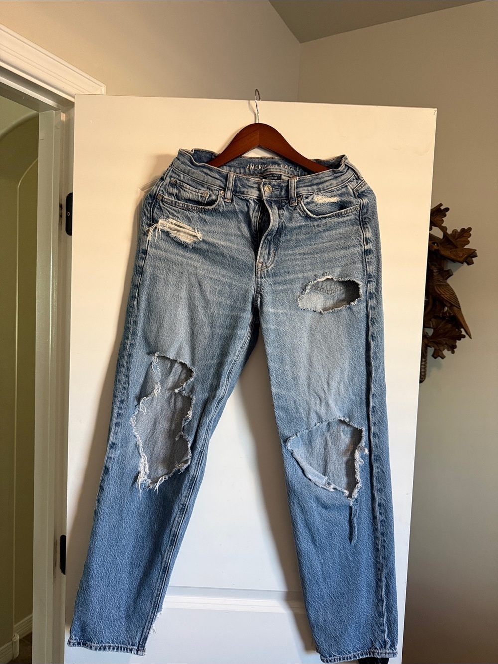 American Eagle Outfitters Light Blue Distressed Straight Leg Jeans